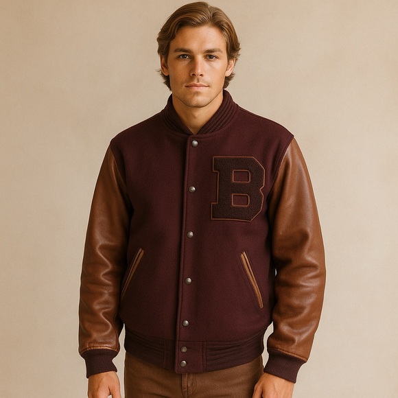 Brooklyn Circus Other - Brooklyn circus genuine leather Men’s Burgundy and Brown Varsity Jacket XL
